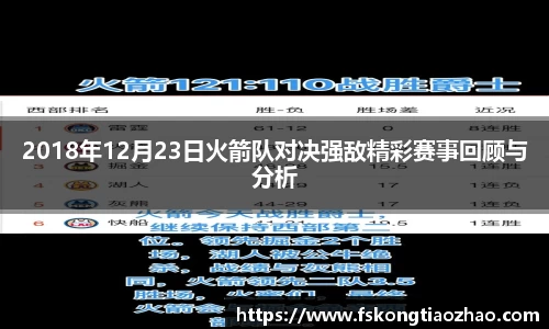 2018年12月23日火箭队对决强敌精彩赛事回顾与分析